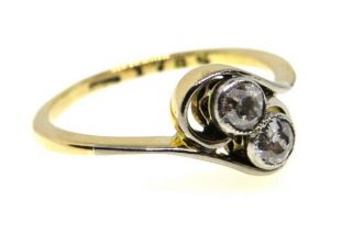 18ct Yellow Gold Art Deco Diamond 0.  30ct Two Stone Twist Ring SIZE K VINTAGE 3