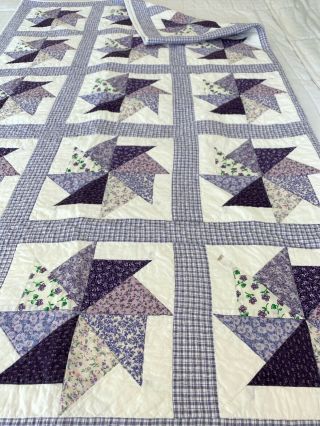 Vintage Handmade Lavender And White Pin Wheel Quilt