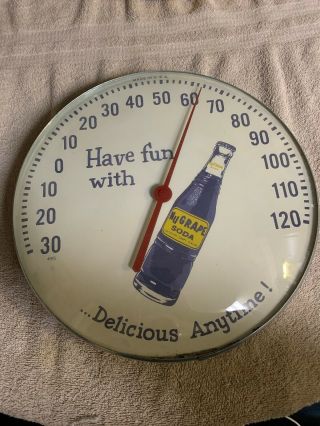 Nu Grape Advertising Thermometer Sign 12” Glass Front