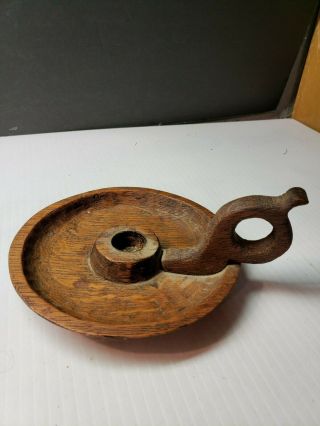 Vintage Mission Oak Arts And Crafts Wooden Candle Holder With Ring