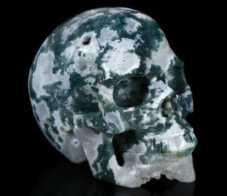 Huge 5.  1 " Green Moss Agate Geode Carved Crystal Skull,  Realistic,  Healing 401
