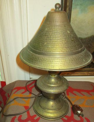 Arts & Crafts Movement Mission Hand Hammered Brass Small Lamp