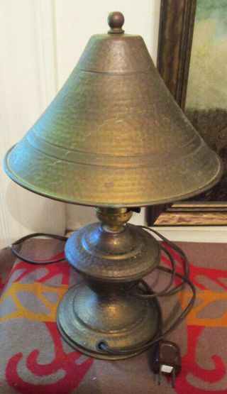 ARTS & CRAFTS MOVEMENT MISSION HAND HAMMERED BRASS SMALL LAMP 3
