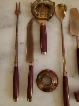 Look Mid Century Modern Brass And Wood Barware Cocktail Set 2