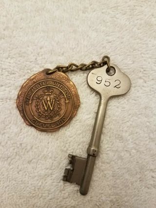 Antique Vintage The Winton Hotel Skeleton Key Fob Brass Copper Cleveland Oh.