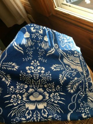 Brunschwig & Fils Hand - Printed Linen Curtains Blue And White Villefranche
