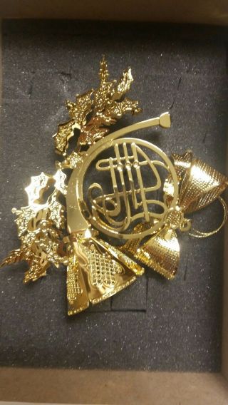 Danbury Annual 1997 French Horn Gold Plated Christmas Ornament W/ Box