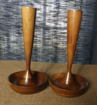 Mid Century Modern Teak Candle Stick Holders - Danish Scan - Pair