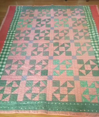 Quilt - Very Old - Hand Stitched And Hand Quilted.  It Is Approximately 73 X 64 "