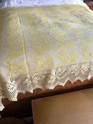 True Vintage Bed Cover With Heavy Hand Made Lace Trim