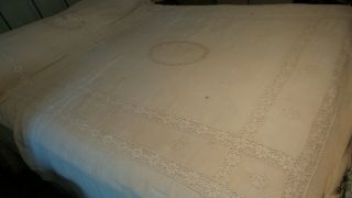Antique Semi - Sheer Full - Size Bed Cover,  Cream,  Lace,  Medallion,  2 Pc,  87 " X86 "