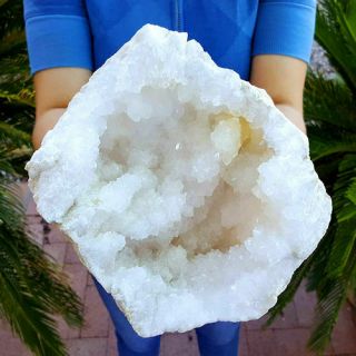 Big 7 1/2 Inch Prestine White Quartz Crystal Geode Morocco