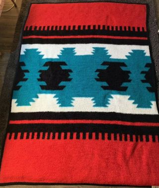 Vtg Biederlack Of America Turquoise And Red Southwest Native Blanket 52x75