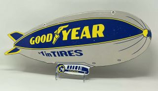 Vintage Goodyear Tires Double Sided Porcelain Blimp Sign,  Gas,  Oil,  Michelin