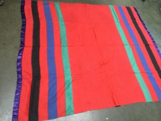 Vintage Red W/ Striped Camp Wool& Cotton Flannel Blend Blanket 70”x 80” No Label