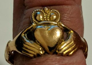 VINTAGE CLADDAGH RING 14K YELLOW GOLD RING SIZE 10 SIGNED J.  M.  CO DUBLIN IRELAND 2