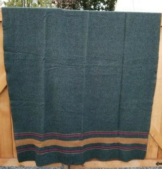 Woolrich Dark Green Stripe Wool Blanket Throw 60 Inches X 80 Inches Made In Usa