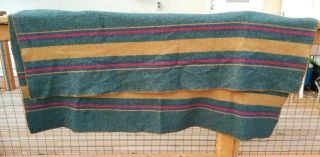 Woolrich Dark Green Stripe Wool Blanket Throw 60 inches x 80 inches Made in USA 2