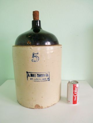 St.  Louis Missouri A.  Moll Grocery Rare Huge Whiskey Jug 5 Gallon 1890 