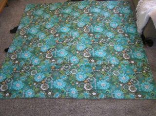 Vintage Retro Mid Century Bedspread Coverlet Quilt Floral Turquoise 83 " X 84 "