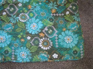 Vintage Retro Mid Century Bedspread Coverlet Quilt Floral Turquoise 83 