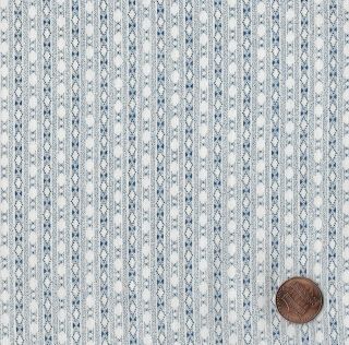 Antique Fabric 1880 - 1910 Blue Diamond Stripe On White Background