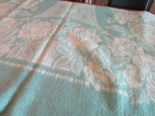 Vintage Jc Penny Golden Dawn Virgin Wool Satin Trimmed Green Blanket 80 " X 70 "