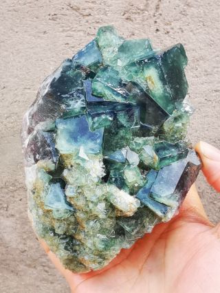 735g Rare Translucent Green Cube Fluorite Mineral Specimen