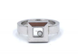 Chopard Happy Diamond Ring Floating Stone 18k White Gold Designer Signed 7 Nr