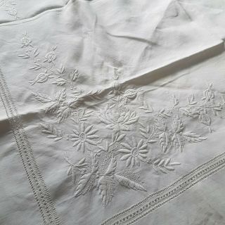 Vintage/antique Square Table Cloth Linen Hand Embroidered Floral Large