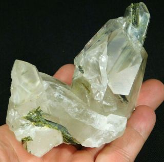 A Big Aaa Quartz Crystal Cluster With Green Epidote Found In Brazil 289gr E
