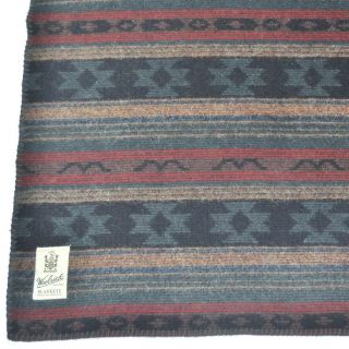 Vtg Woolrich Southwestern Indian Stripe Reversible Wool Camp Throw Blanket 54x68
