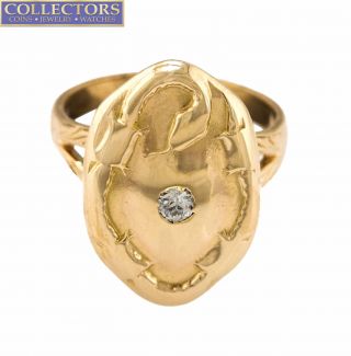 Ladies Vintage Estate 14k Yellow Gold 0.  07 Ct Diamond Snake Cocktail Ring