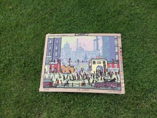 Vintage Tapestry Embroidered Picture Hand Stitch Ls Lowry On Board Complete
