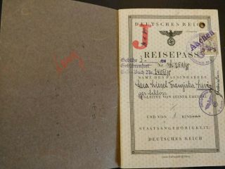 Nazi Passport Issued For A Jew,  " Red J ",  To Escape Holocaust To Chile.  Rare