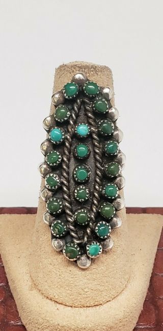 Vintage Zuni Sterling Silver Blue & Green Snake Eye Turquoise Cluster Ring Sz 6