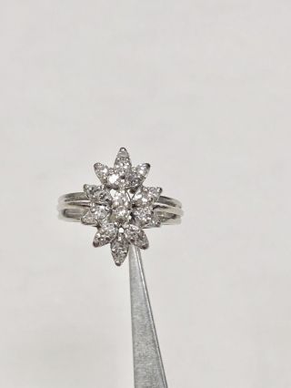 Estate 1940s Vintage Diamond Starburst Cluster Ring 0.  50 Ctw 14k White Gold