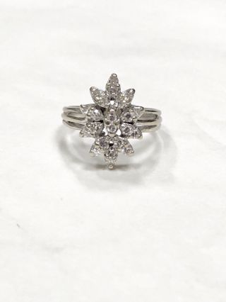 Estate 1940s Vintage Diamond Starburst Cluster Ring 0.  50 ctw 14k White Gold 2