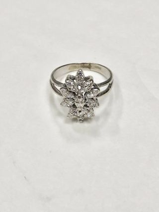 Estate 1940s Vintage Diamond Starburst Cluster Ring 0.  50 ctw 14k White Gold 3