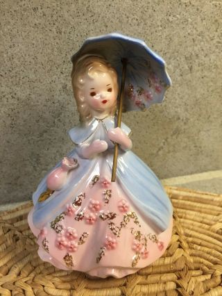 Vintage Porcelain Lady Figurine With Umbrella Made Japan