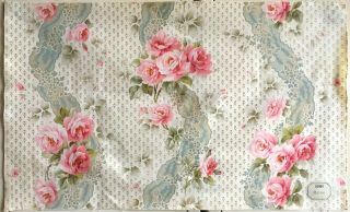 19th C.  French Cotton Striped Floral Fabric (2730)