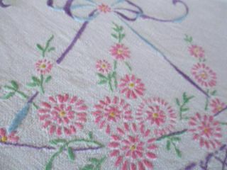 Vintage Tablecloth Hand Embroidered Baskets Of Flowers - Linen