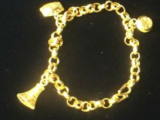 Adorable 24k Yellow Gold Children 3 Charm Bracelet " S " Clasp 5 - 3/8 ",  5.  9gm Nwot.
