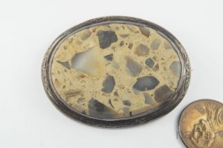 Unusual Antique Victorian Period English Silver Pudding Stone Brooch C1880