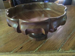 Vintage Mid Century Hand Made Footed Pedestal Display Wood Bowl 9” X 5 1/4” Tall