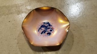 Leon Statham Pink Enamel Copper Bowl Hand Hammered Mcm 6 Sided Hexagonal Art