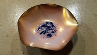 Leon Statham Pink Enamel Copper Bowl Hand Hammered MCM 6 Sided Hexagonal Art 2