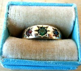 Antique 10k Gold Gypsy Ring With 3 Stones - Size 8