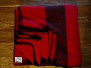 Vintage 100 Wool Camp Blanket Red With Black Stripes 56 X 65 EUC 3