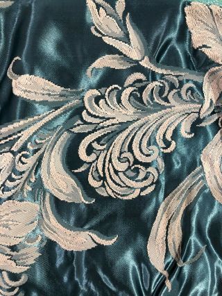 Vintage Aqua Blue Cream Floral Brocade Curtain 4 Panels & 2 Valances